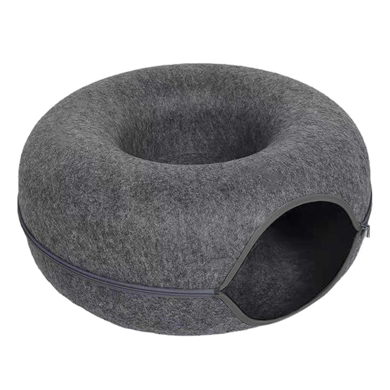 Felt Donut Cat Bed with Breather Hole – 2-in-1 Tunnel & Hideaway