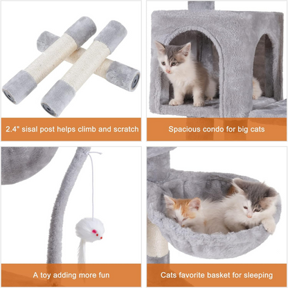 Heybly Small Cat Tree with Hammock – Compact Cat Tower & Furniture for Indoor Cats