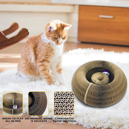 Magic Cat Scratch Toy with Ball – Round Corrugated Claw Board Toy