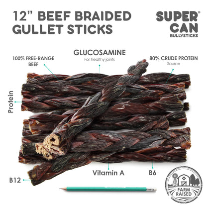 12" Beef Braided Gullet Sticks (4-Pack)