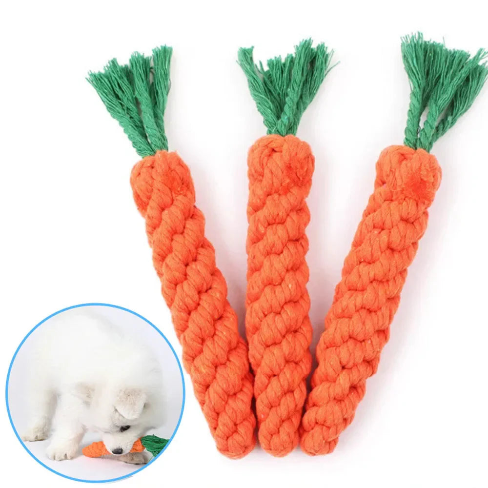 Carrot Rope Dog Chew Toy – Durable Cotton Molar Toy for Puppies & Dogs