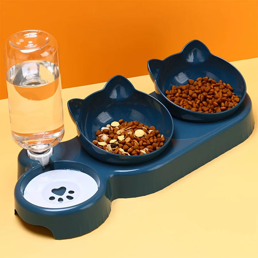 3-in-1 Cat Food & Water Bowl Set with Gravity Water Feeder
