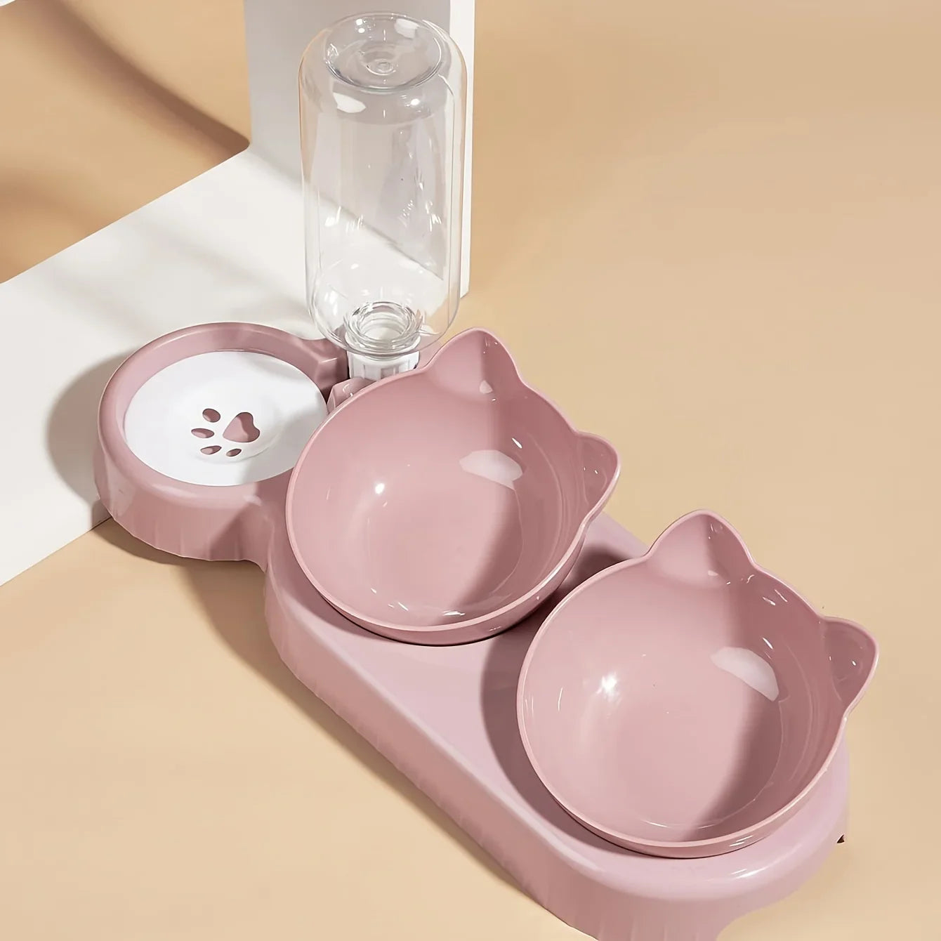 3-in-1 Cat Food & Water Bowl Set with Gravity Water Feeder