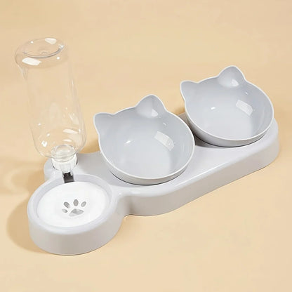 3-in-1 Cat Food & Water Bowl Set with Gravity Water Feeder