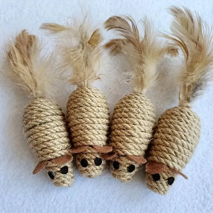 Sisal Mouse Cat Toy – Bite-Resistant Interactive Plush (1/4pcs)