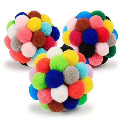 Cat Plush Bell Ball Toy – Colorful Woolen Self-Play Ball
