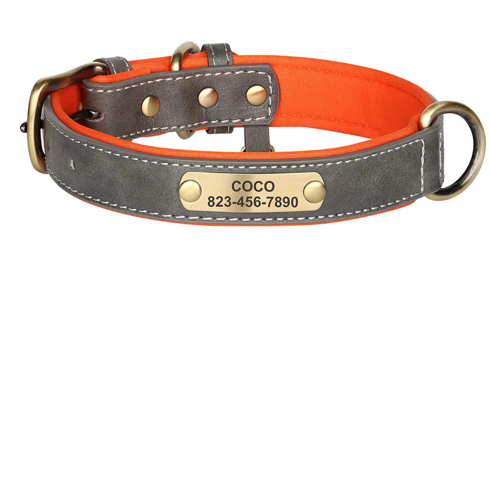 Personalized PU Leather Dog Collar with Custom Engraved ID Tag