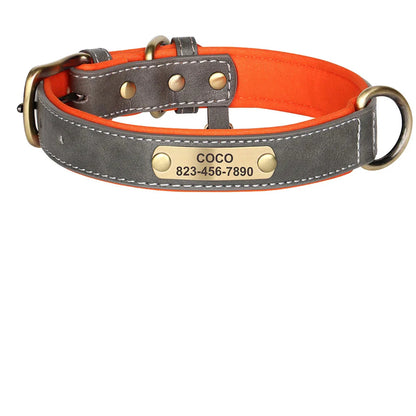 Personalized PU Leather Dog Collar with Custom Engraved ID Tag