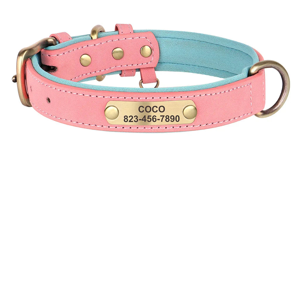 Personalized PU Leather Dog Collar with Custom Engraved ID Tag
