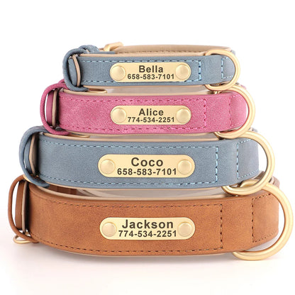 Personalized PU Leather Dog Collar with Custom Engraved ID Tag