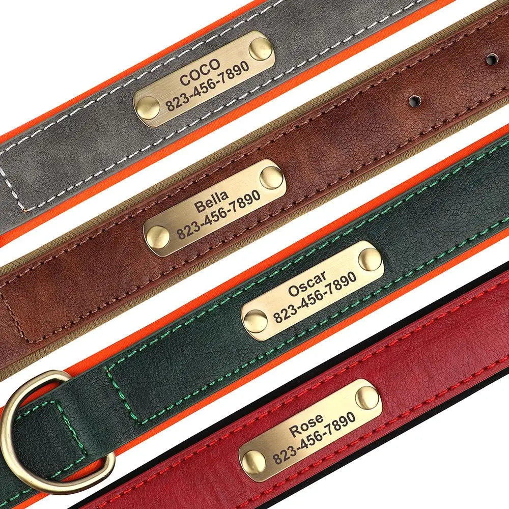 Personalized PU Leather Dog Collar with Custom Engraved ID Tag