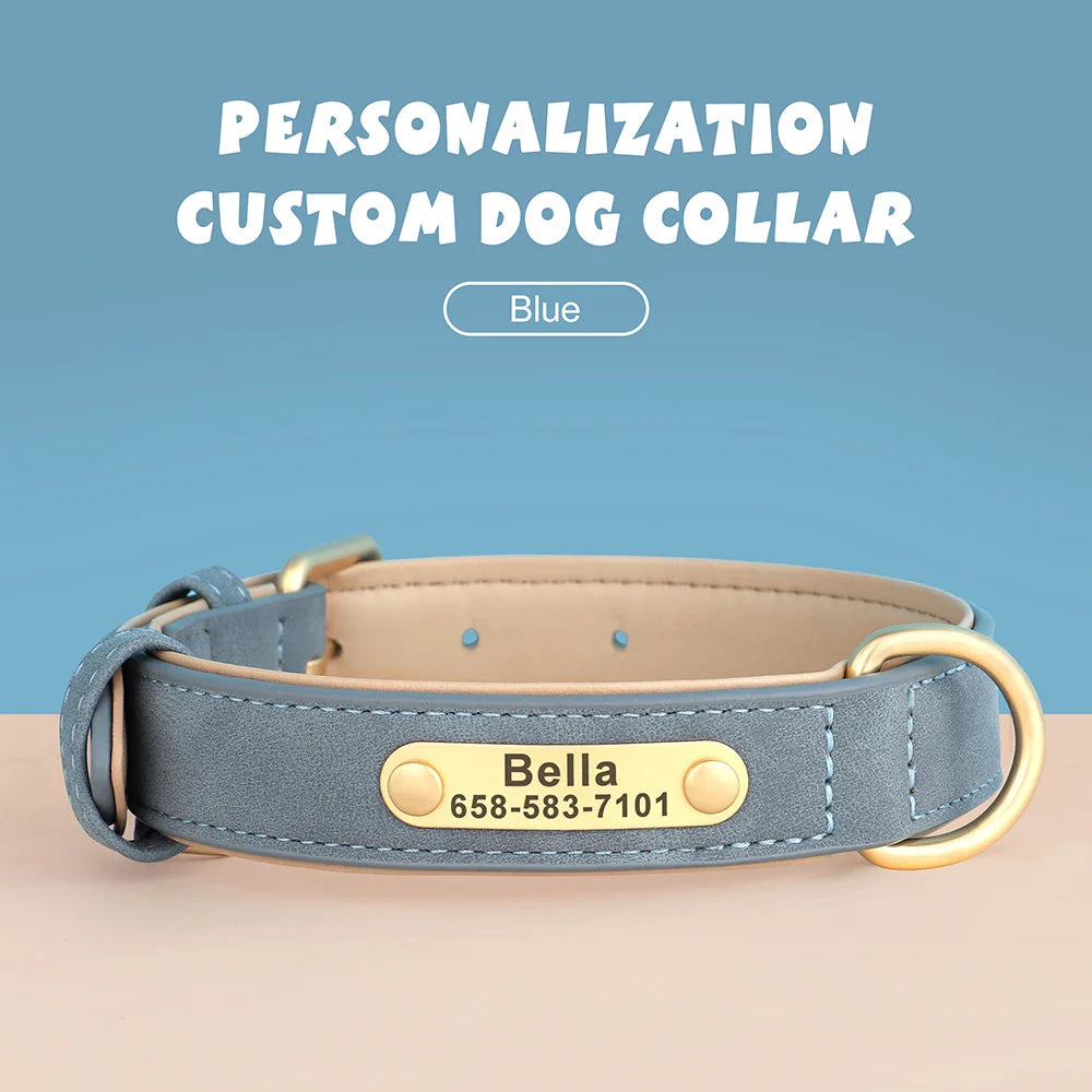 Personalized PU Leather Dog Collar with Custom Engraved ID Tag