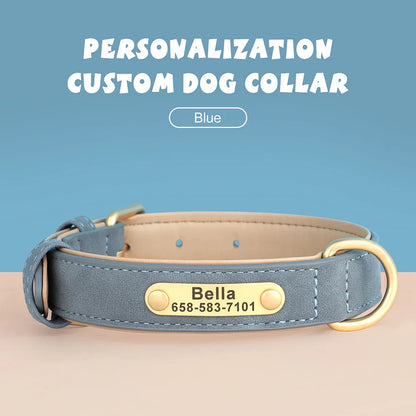 Personalized PU Leather Dog Collar with Custom Engraved ID Tag