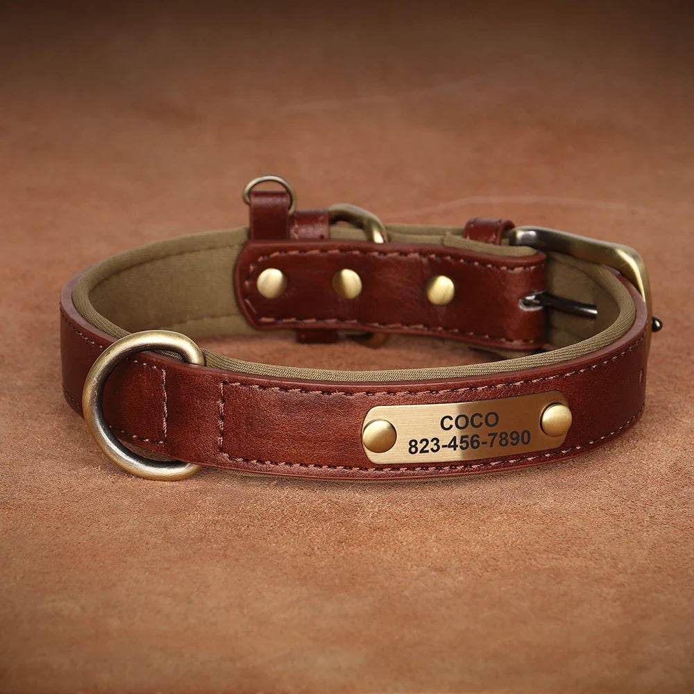 Personalized PU Leather Dog Collar with Custom Engraved ID Tag