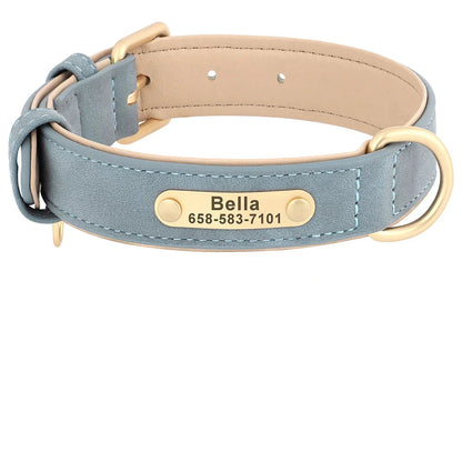 Personalized PU Leather Dog Collar with Custom Engraved ID Tag