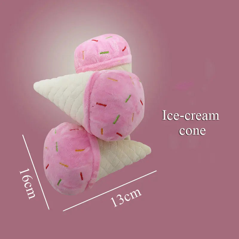 Plush Dog Toys – Squeaky Ice Cream, Fries & Hamburger Set