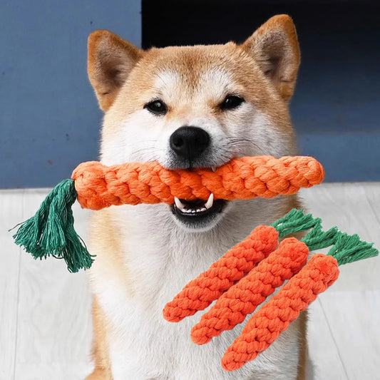 Carrot Rope Dog Chew Toy – Durable Cotton Molar Toy for Puppies & Dogs